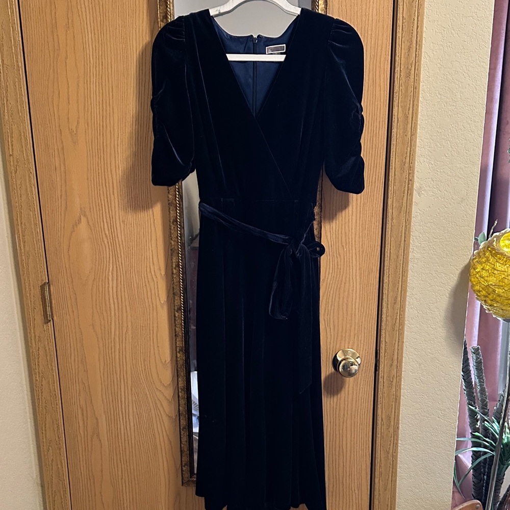 Blue Velvet Jumpsuit Romper with tie belt